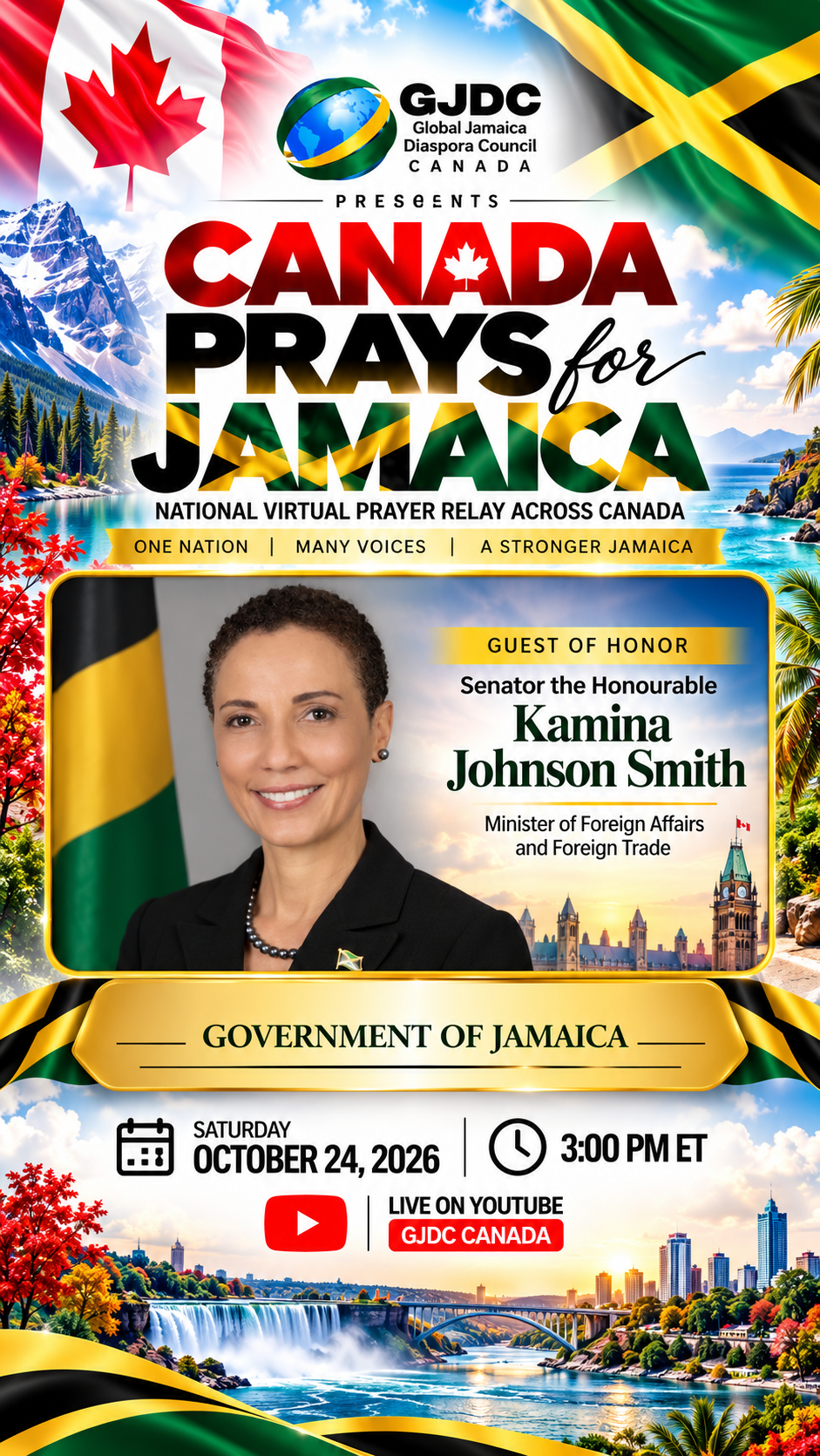 Senator the Honourable Kamina Johnson Smith, Jamaica's Minister of Foreign Affairs and Foreign Trade, guest of honour for Canada Prays for Jamaica.